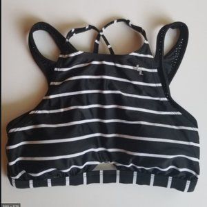 JoyLab Black White Mesh High Neck Bikini Top